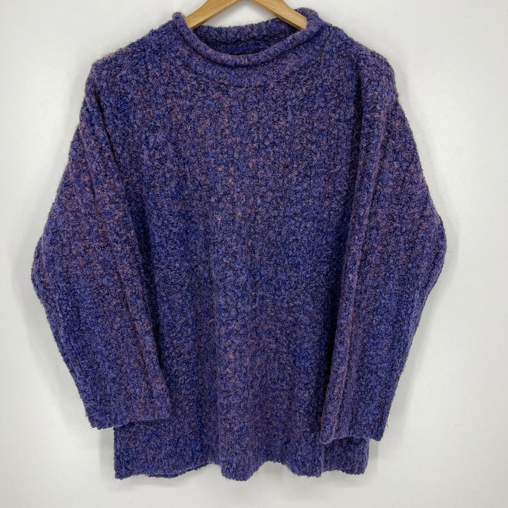 Yarnworks‎ Purple Boucle Wool Blend Mock Neck Sweater Womens Medium Vtg